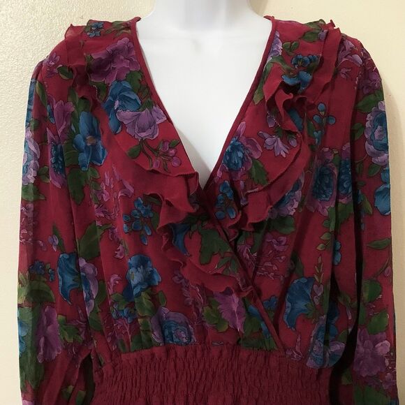 Vintage Maroon Bohemian Hippie Whimsygoth Romantic Dark Fairy Silk Maxi Dress OS - Picture 2 of 12